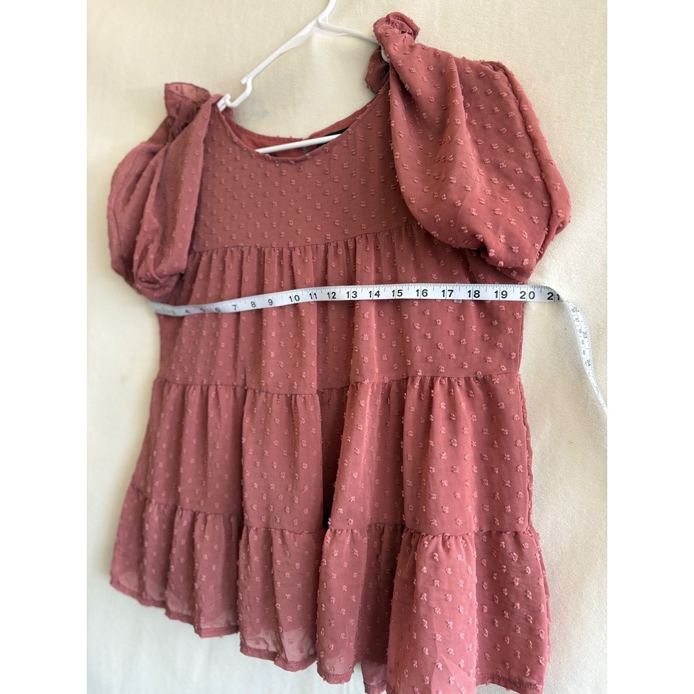 PrettyGarden Womens Swiss Dot Tiered Babydoll Blouse Pink Long Sleeve Top Small - Picture 5 of 5